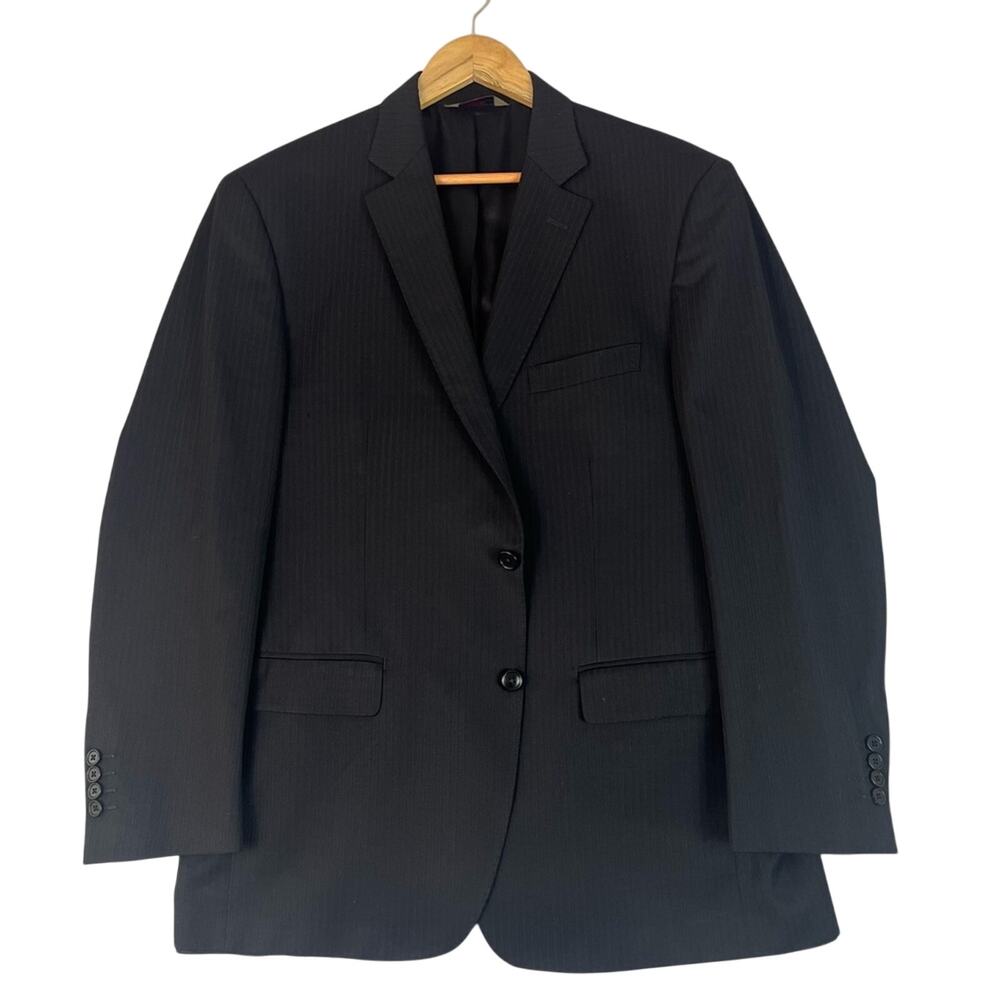 Zignone Wool Blazer Men’s 44R Made In Italy Super 120s Black on Black Pin Stripe